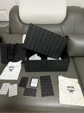 MCM Black Logo-Print Gift Box with Branded Dust Bags and Cards